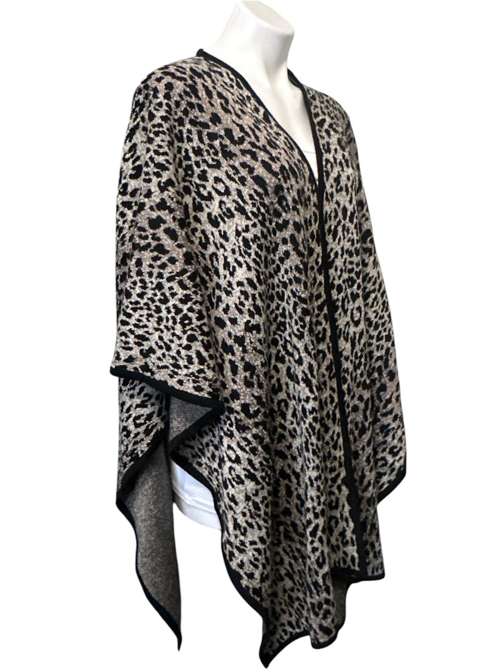 Sans Pareille Leopard Print Ruana Wrap Women's One Size Black Gray Poncho Boho
